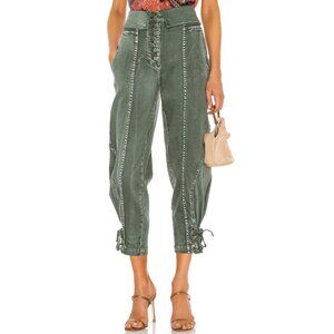 ULLA JOHNSON High Rise Pants Army Green Kingston Tie Cuff Size 0